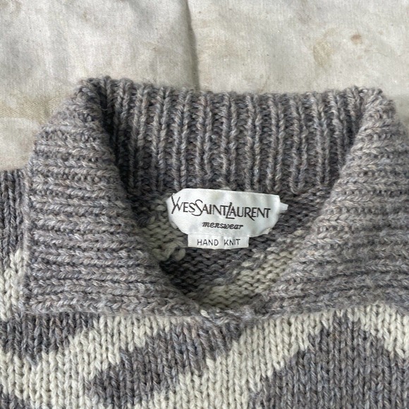 Vintage 80s 90s Yves Saint Laurent Handknit Collared Chunky Pullover Sweater - Picture 4 of 5